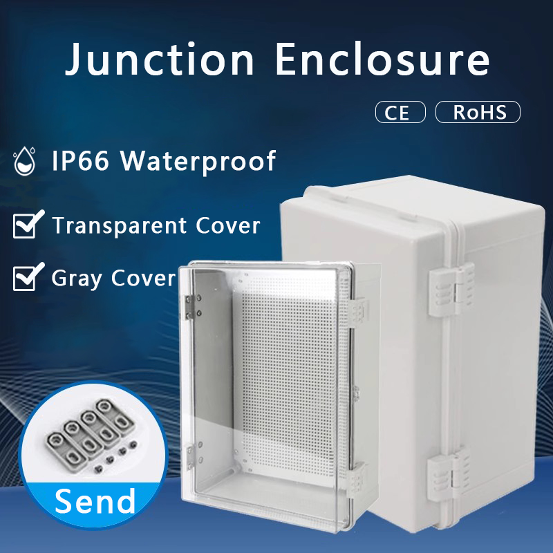 Outdoor Power Junction Box - IP66 Waterproof Plastic Enclosure Gray/Transparent Cover