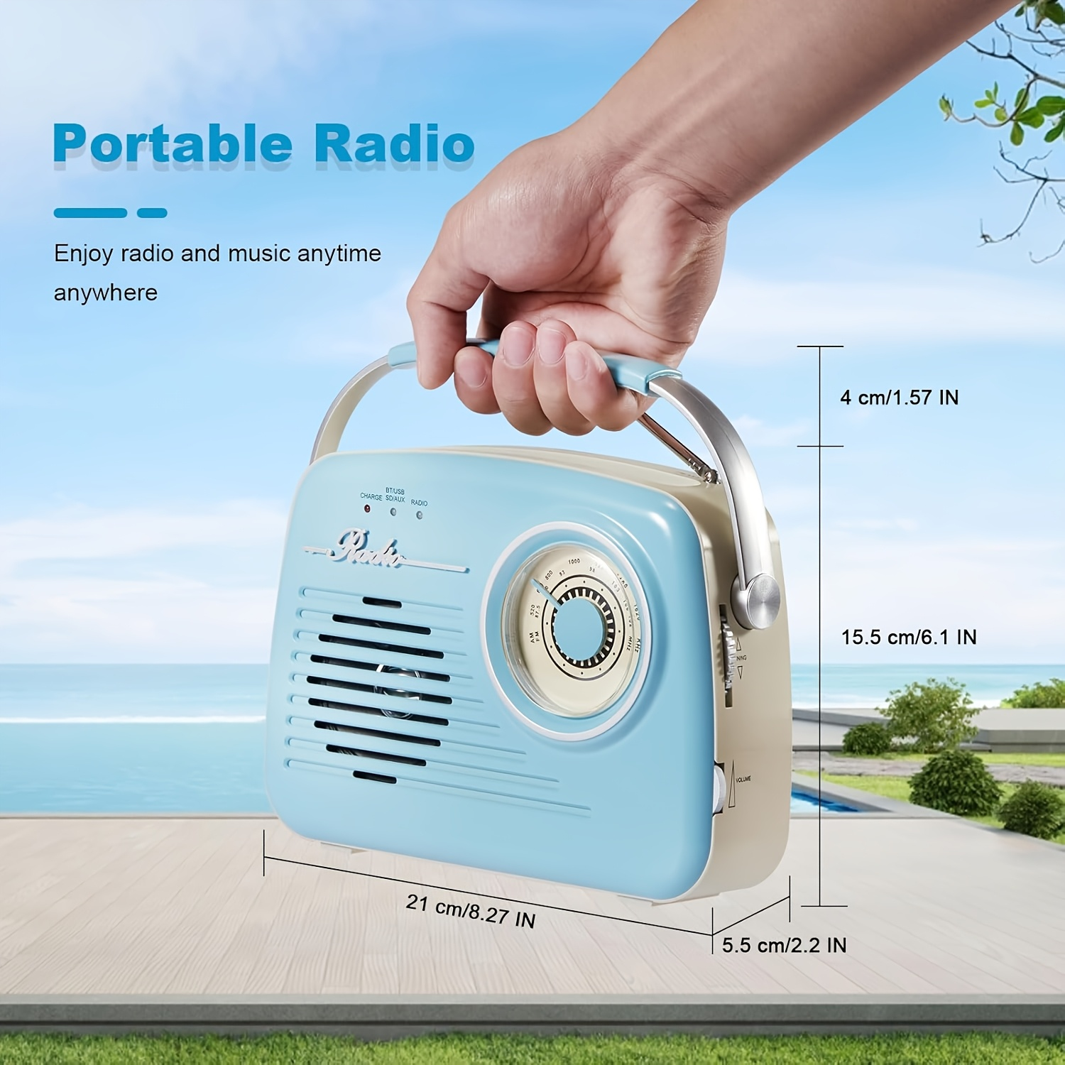Outdoor Kitchen Power - Retro Classic Portable Bluetooth Radio USB/BT/SD/FM/AM/AUX