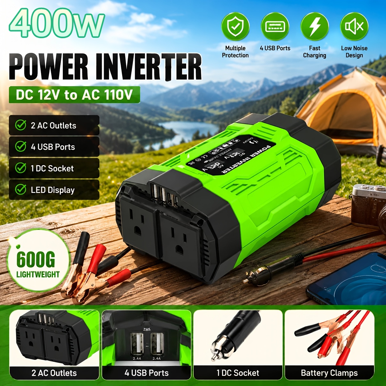 1pc 1000W/500W Portable Power  - Outdoor Power Inverter review and price