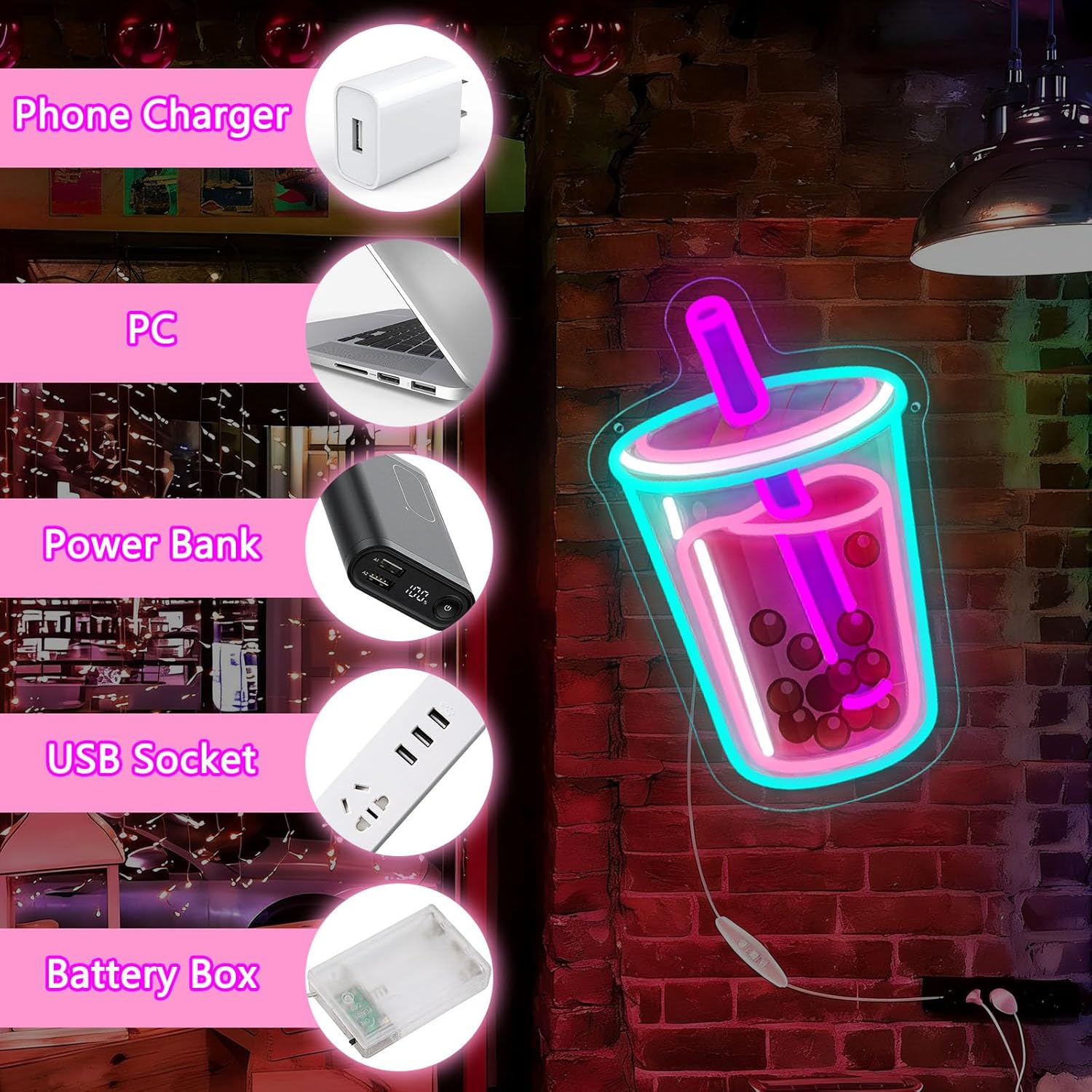 Bubble Tea Neon Sign USB Power - Outdoor Kitchen Power review and price